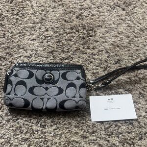 Coach Gray and Black Signature Wristlet Clutch